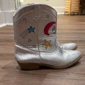 Girls Tucker & Tate Shimmering Silver Boots with Star and Moon Accents